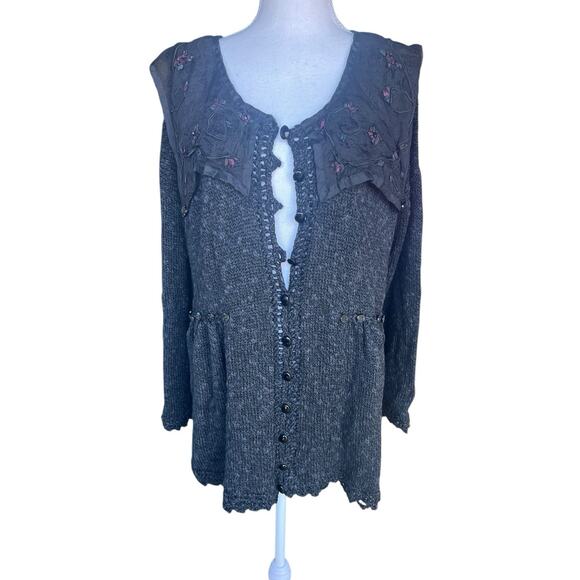 Hot Knots Engraved Buttons Crochet Flounce Sweater Lace Collar Size L/XL - Picture 3 of 11